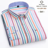 100-Cotton-Oxford-Men-s-Shirts-Long-Sleeves-Plaid-Soft-Regular-Fit-Formal-Dress-Shirt-Pocket