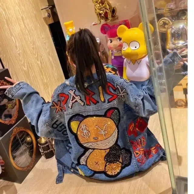Bear Women Diamond Winter Cartoon Jacket Women  Female Outerwear Jeans Coat Thickening Cotton Winter Parkas Women Grils 3