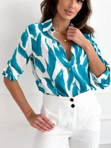 Women's S-2XL size Fashion Commuter Temperament Elegant Flower Print Long Sleeve Blouse Shirt Collar Commuter 5