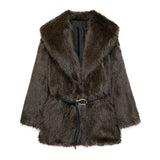 Women's Belt Decoration Collar Solid Color Medium Long Coat Autumn/Winter New Long Sleeve Loose Coat 4