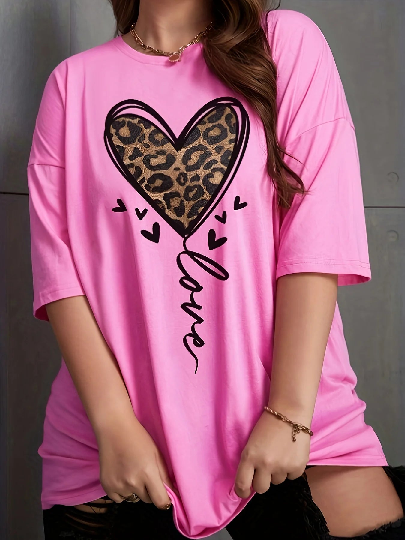 Heart 3D Print T shirt Plus Size Casual Crew Printing Top Tee Summer Women's Fashion Casual Street Loose and comfortable T-Shirt