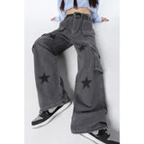 Vintage Grey High Waist Women Jeans Straight Baggy Denim Pants Stars American Fashion Streetwear Wide Leg Jean Female Trouser 3