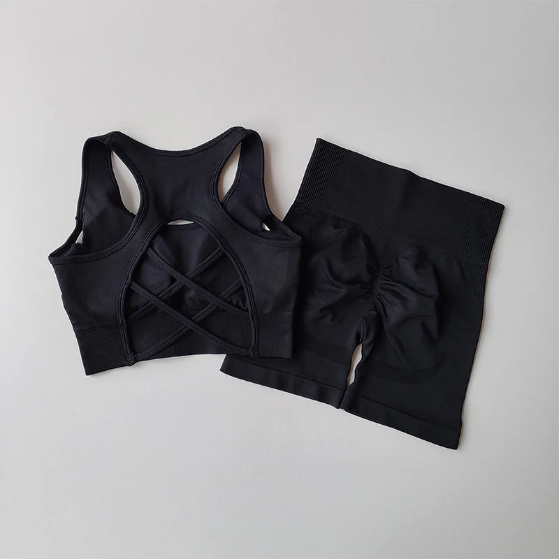 High Waist and Hip Lifting Fitness Set for Women with Beautiful Back Sport Bra Yoga Dress Tight Training and Sports Shorts Suit 4