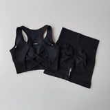High Waist and Hip Lifting Fitness Set for Women with Beautiful Back Sport Bra Yoga Dress Tight Training and Sports Shorts Suit 4