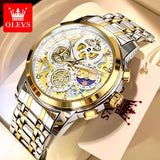 Men's Watches Top Brand Luxury Original Waterproof Quartz Watch for Man Gold Skeleton Style 24 Hour Day Night New 2