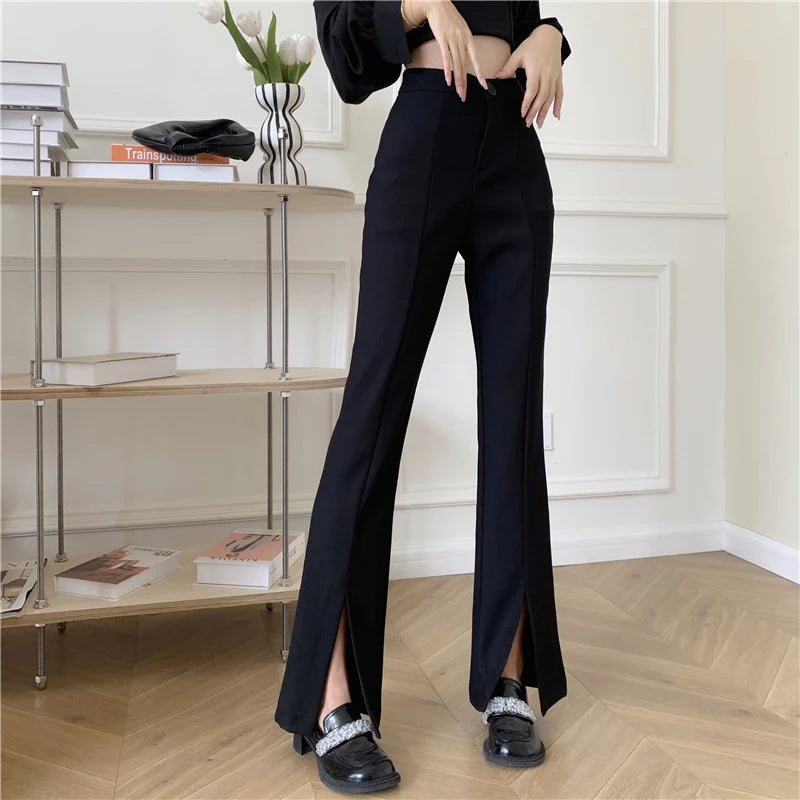 QOERLIN-Micro-Flared-Pants-Women-s-High-Waist-Slim-Casual-Chic-Wide-Leg-Split-Trousers-Elegant