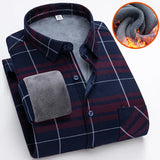 Men's Autumn Winter Thick Fleece Plaid Shirt - Warm Long Sleeve Business Casual 3