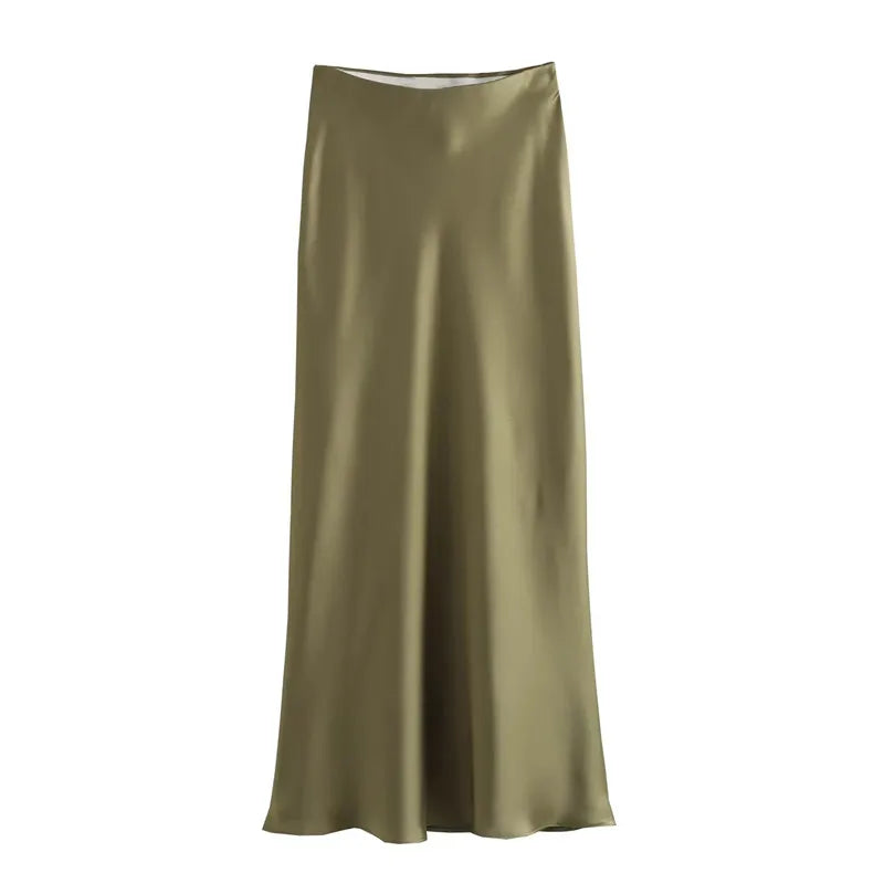 MUJER Woman 2025 Satin Skirt Women High Waist Long Skirts For Women Summer Black Midi Skirt Woman Office Elegant Women's Skirts 6