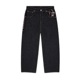Y2K Harajuku jeans Goth vintage plum blossom embroidery pattern wide leg pants men women denim fabric American style street wear 2