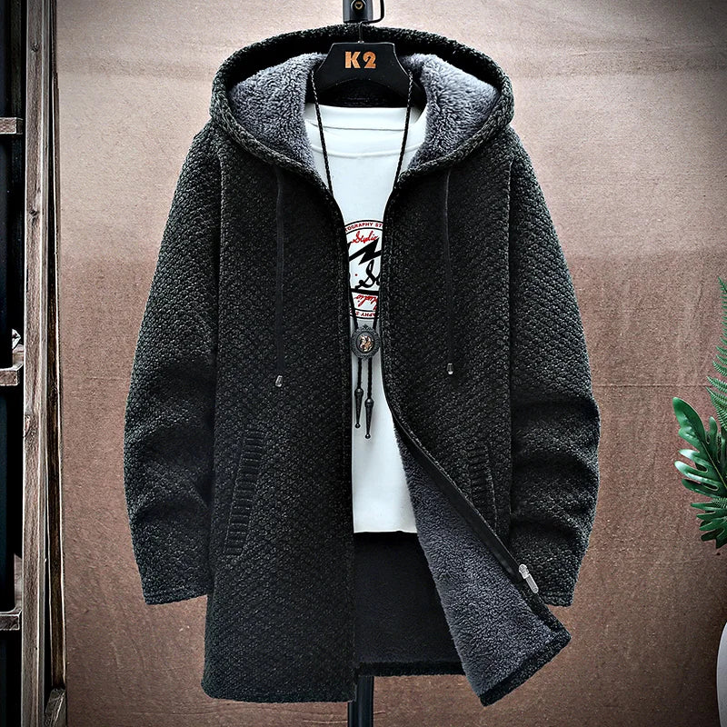 Men's Cardigan Cashmere Long Coat Sweaters with Hoods 6