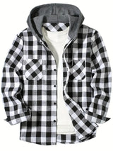Youth Fashion Street Hooded Plaid Shirt Men's Slim Fit 5