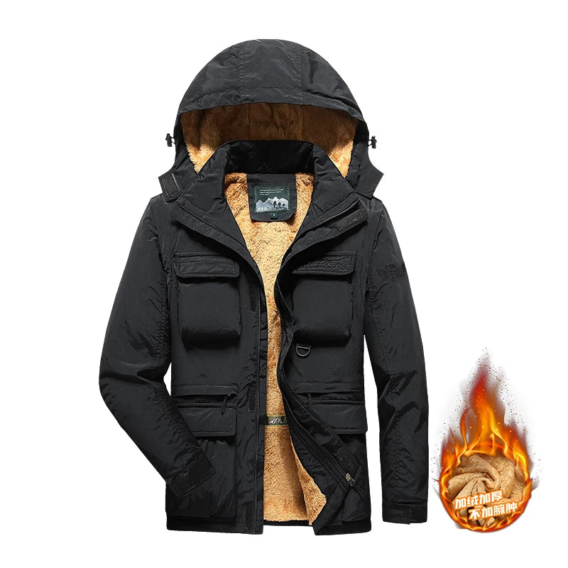 Detachable windproof sleeved hooded jacket suitable for outdoor activities men's casual waterproof multi pocket jacket vest
