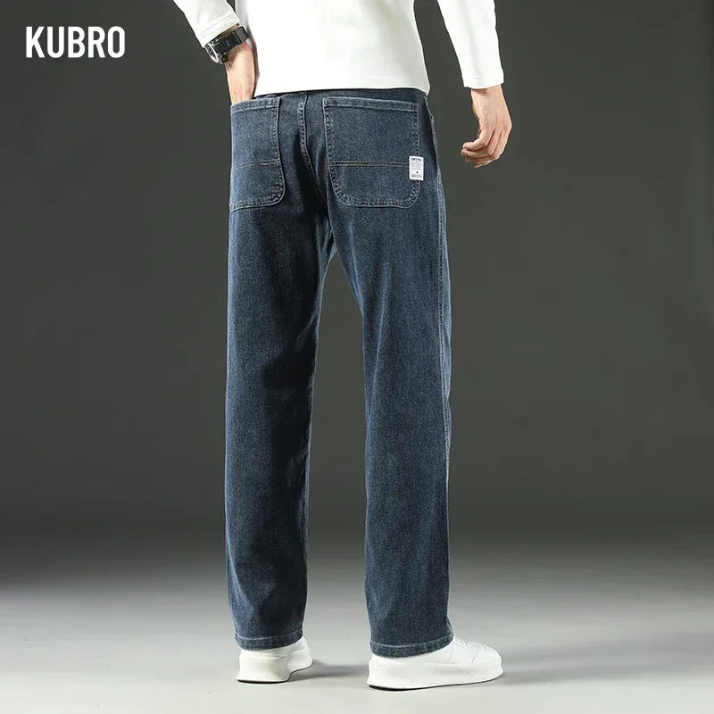 KUBRO 2025 New Autumn and Winter Men's Jeans Loose Comfortable Straight Business Casual Versatile Wide-leg Business Trousers 3