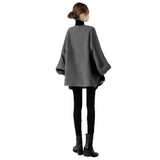 Autumn Winter New Fashion Women's Grey Solid Color Simple Basic Casual Trendy Elegant O-neck Long Sleeve Wool Cardigans Coats 4