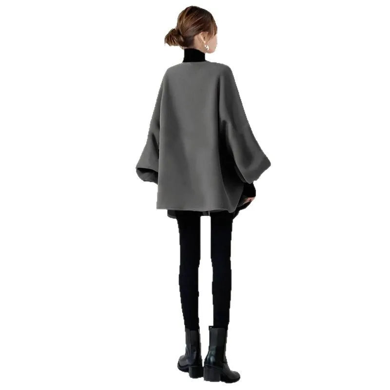 Autumn Winter New Fashion Women's Grey Solid Color Simple Basic Casual Trendy Elegant O-neck Long Sleeve Wool Cardigans Coats 4