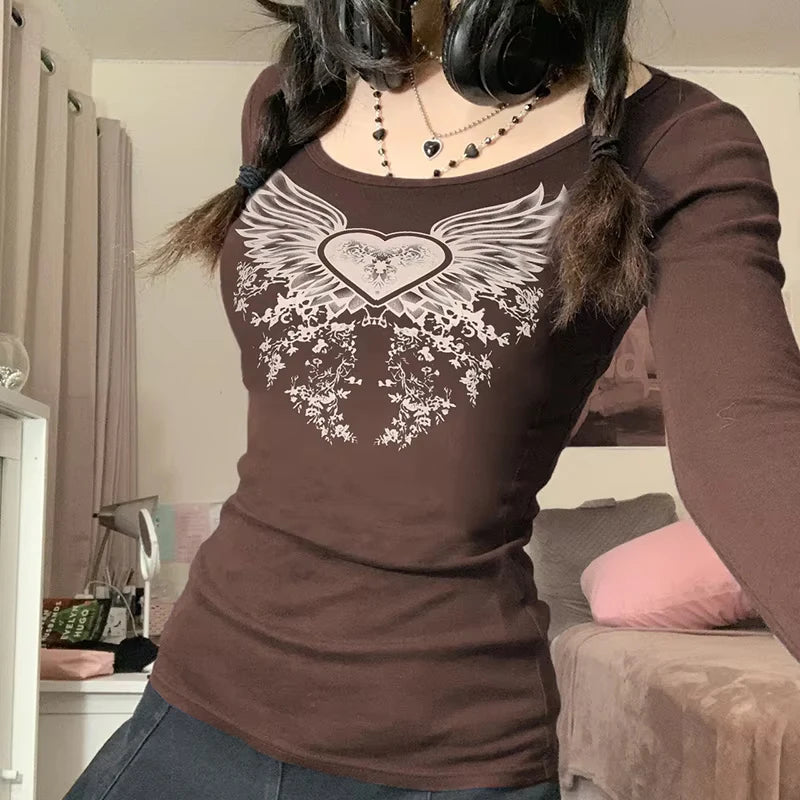 Y2K Grunge Skull Thermal Tee