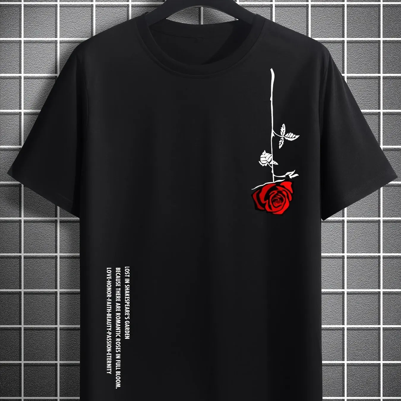 Men's Cotton Rose Print Casual T-Shirt