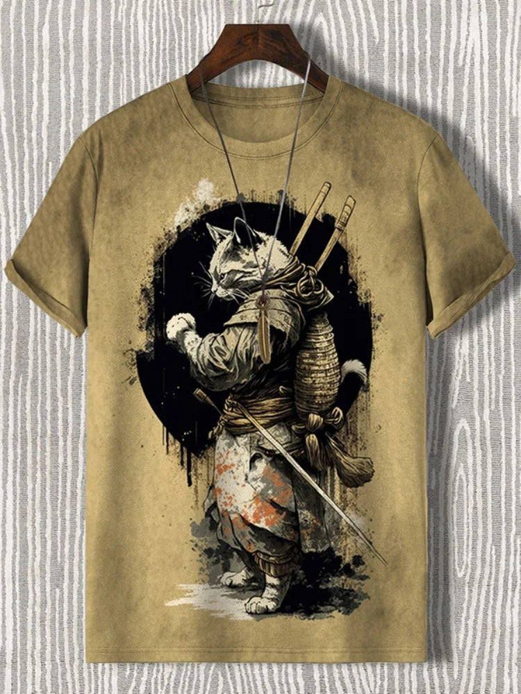 3D Printed Samurai Cat T-Shirt Men - Japanese Style Clothing 5