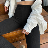 Tossy Beige Ribbed Knit Leggings Women High Waist Cotton Fitness Basic Pants Casual Spring New All-Match Female Skinny Leggings 4