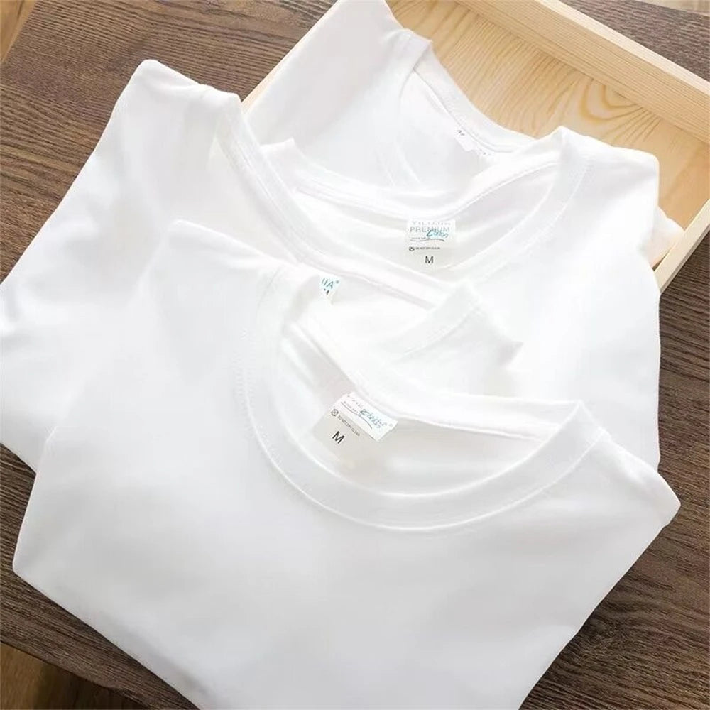 Men T Shirt Summer Cotton Tops Women Solid Color Blank Tshirts O-neck Round Collar Short-Sleeve Couple White Top Tees 6