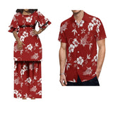 Matching Hawaiian Style Couple's Outfit: Women's Long Puletasi & Men's Summer Shirt