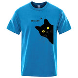Black Cat Print T-Shirt - Funny Meow Design, Men's Loose Fit Summer Top