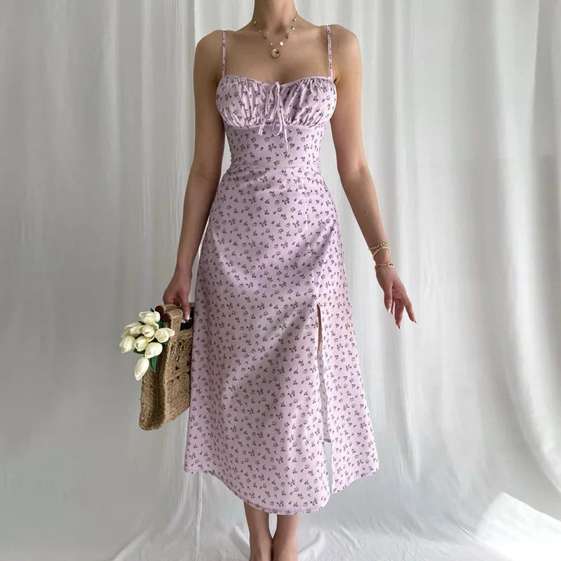 Women Elegant Floral Beach Vacation Bodycon Streetwear Long Dress 2024 Summer Clothes 4