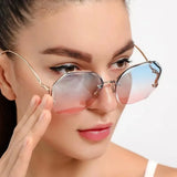 Fashion Rimless Sunglasses for Women/Men Colour Polygonal Large Frame Gradient Sunscreen Eyeglasses Очки Солнечные Женские 2