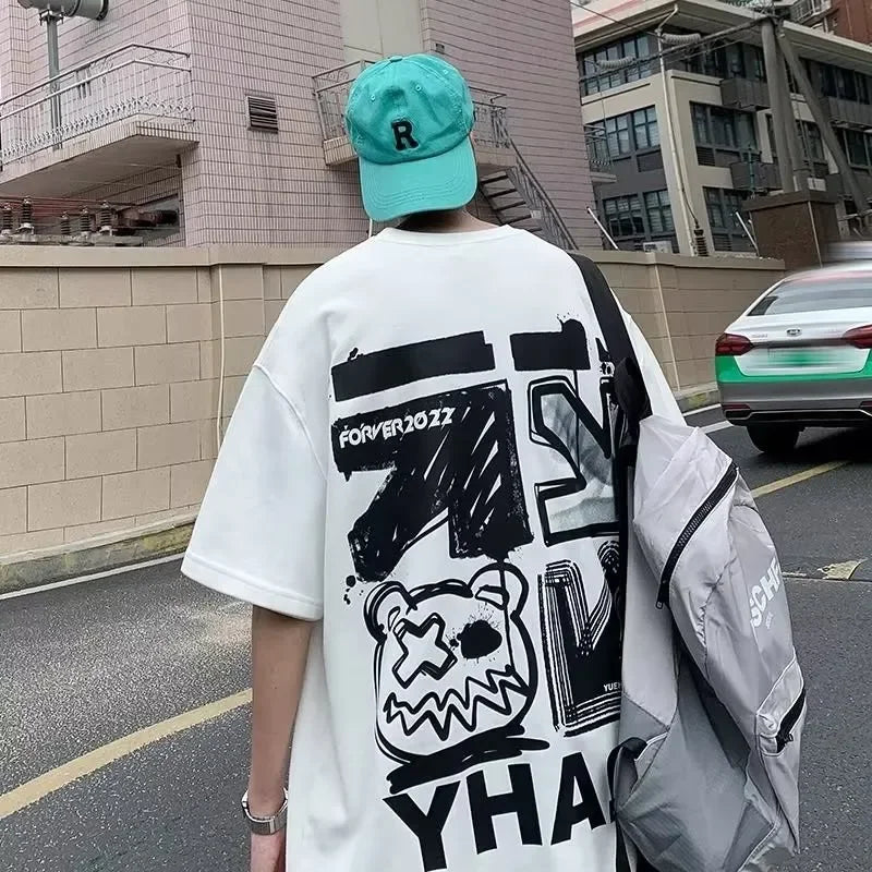 M-8xL Spring Men's T-shirt Short Sleeve Cartoon Graffiti Print Male Female Alphabet 3
