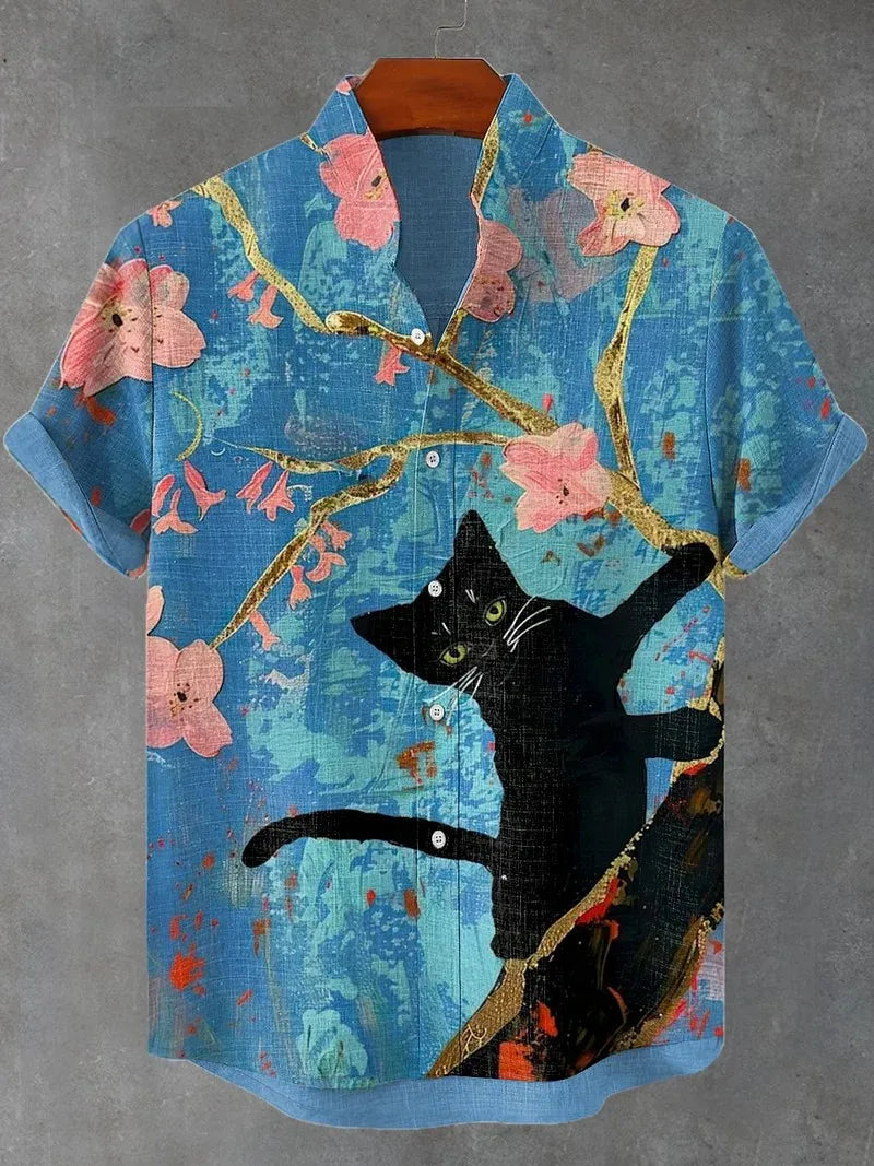Men's Cat Graphics Shirts Short Sleeved Button Down Lapel Shirt For Summer Oversized Tops Vacation Casual Hawaiian Shirts 4