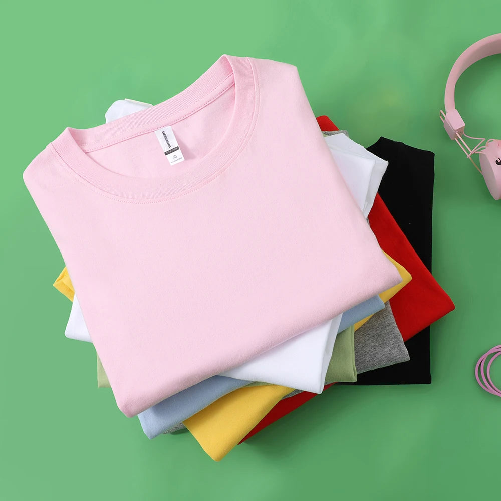 100% Cotton Solid Tshirts Men Woman Short Sleeve Fashion Brand Trend Casual Soft Clothing Tees Customized Products Summer Tops 4