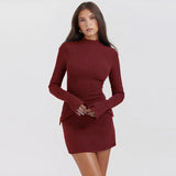 Autumn Office Lady Mini Dress Women Streetwear Long Sleeves Solid Sexy Bodycon Dress 5