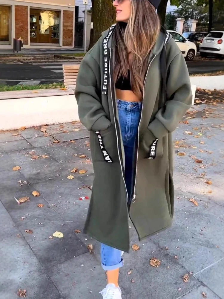 2024 Autumn/Winter Fashion New Women's Elegant Loose Warm Coat Splicing Casual Commuting Style Hooded Cardigan Zipper Hoodie 4