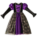 2025 Halloween Easter Festive Party Girl Cosplay Classic Witch Purple Print Long Sleeve Dress Evil Horror Set Baby Birthday Gift 4