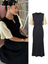 Elegant Knit Dress For Women White Slim O-neck Single Breasted Short Sleeve Long Dresses Female 2025 Spring Fashion Lady Robe 2