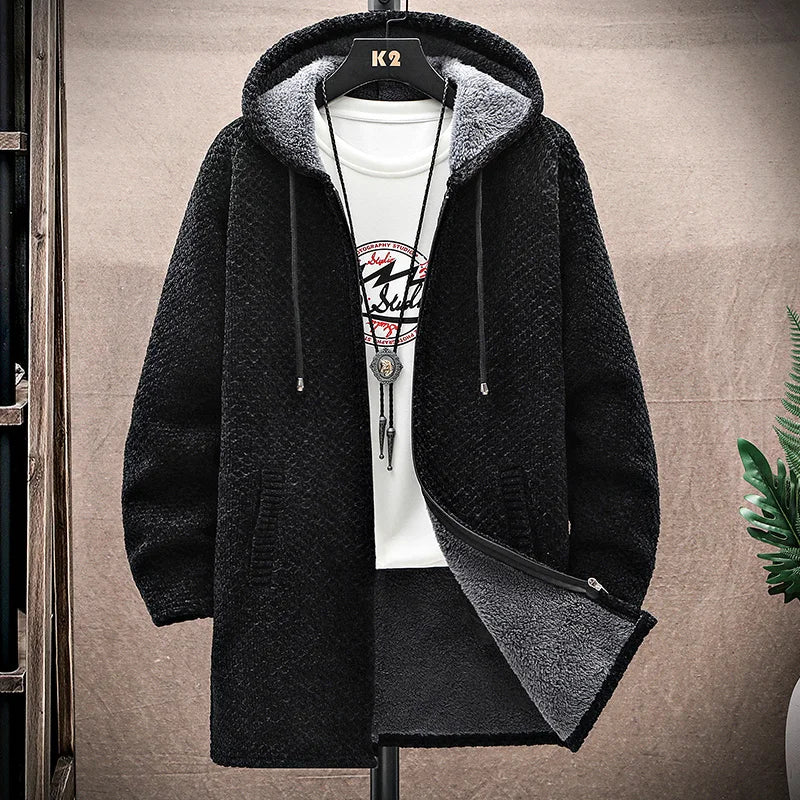 Men's Cardigan Cashmere Long Coat Sweaters with Hoods 5