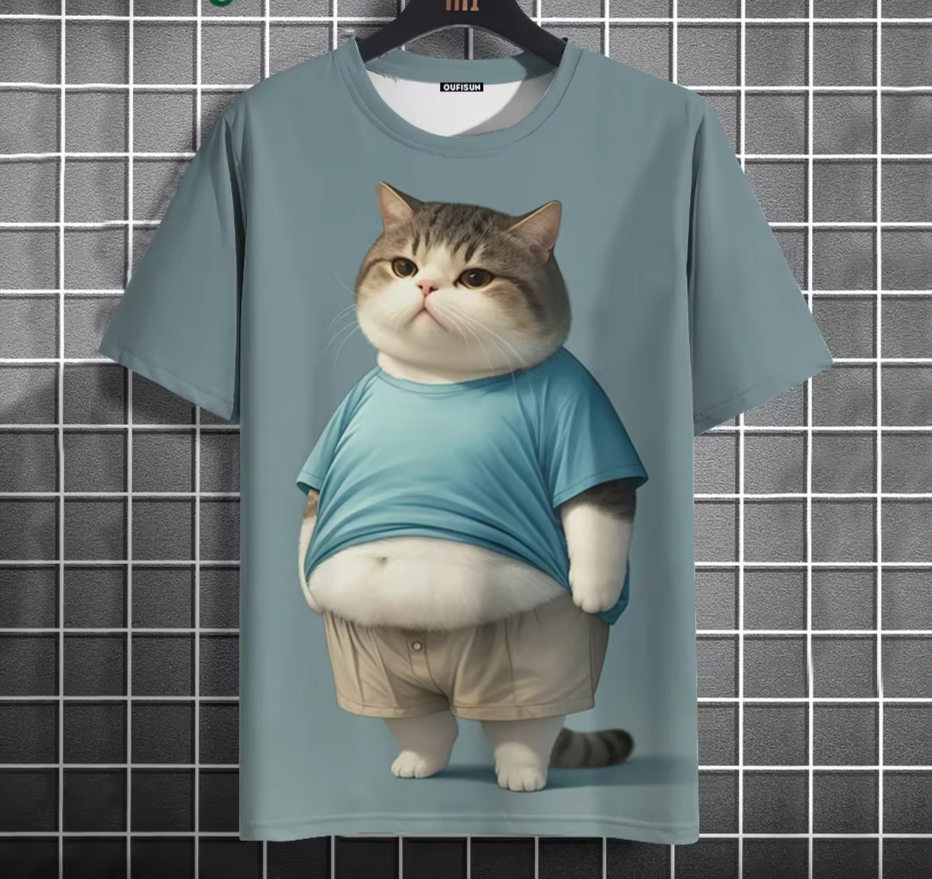 Men’s Oversized Funny Cat Graphic Tee