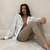 Tossy Beige Ribbed Knit Leggings Women High Waist Cotton Fitness Basic Pants Casual Spring New All-Match Female Skinny Leggings 2