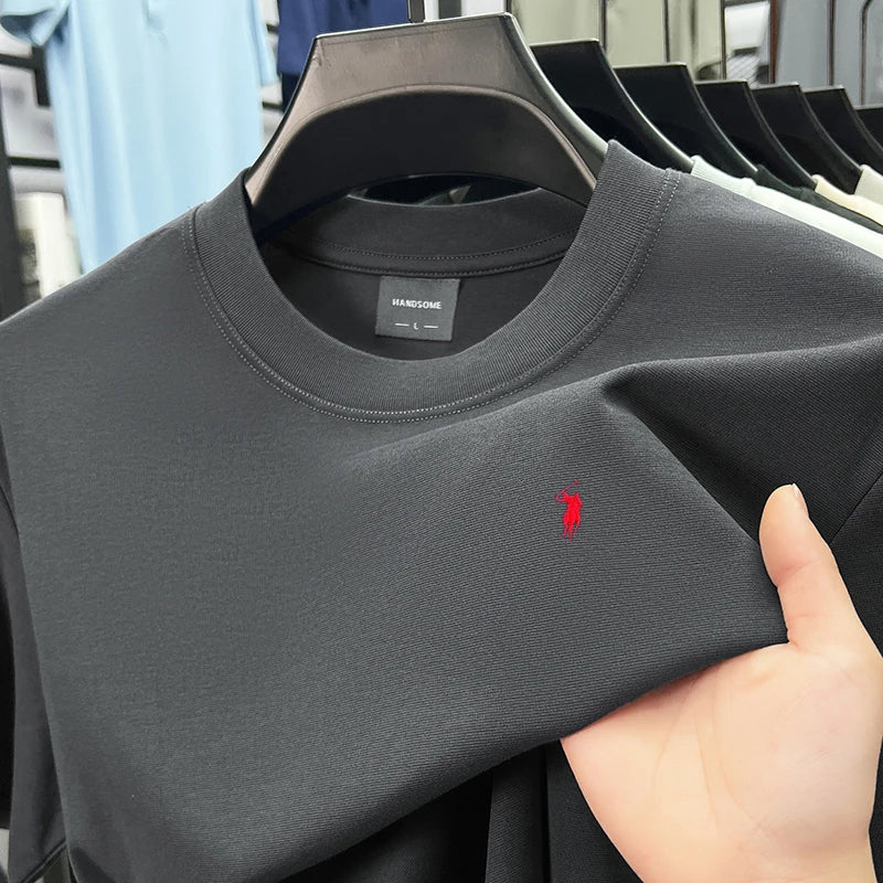 High end silky cotton breathable short sleeve T-shirt men summer designer Paul brand embroidered fashion casual round neck top 4