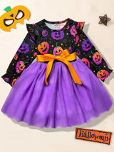 Girls' Pumpkin & Ghost Mesh Halloween Dress