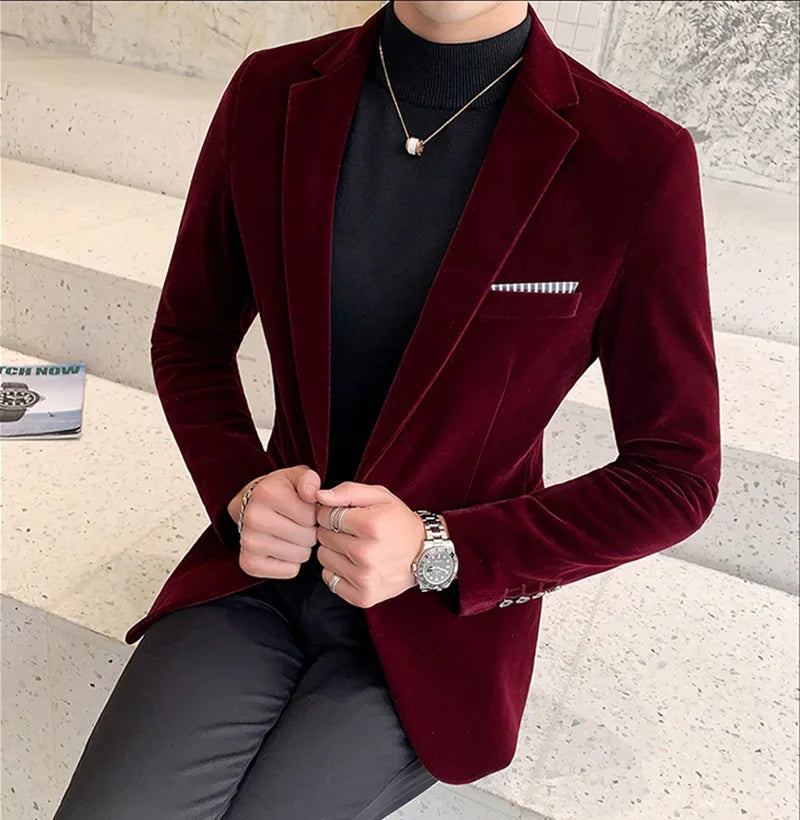 Mens Blazer Men's Fashion Business Gentleman British Style Casual Slim-fit Wedding Work Mens Blazer 2