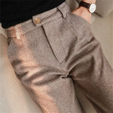 Woolen Pants Women's Harem Pencil Pants 2023 Autumn Winter High Waisted Casual Suit Pants Office Lady Women Trousers 11