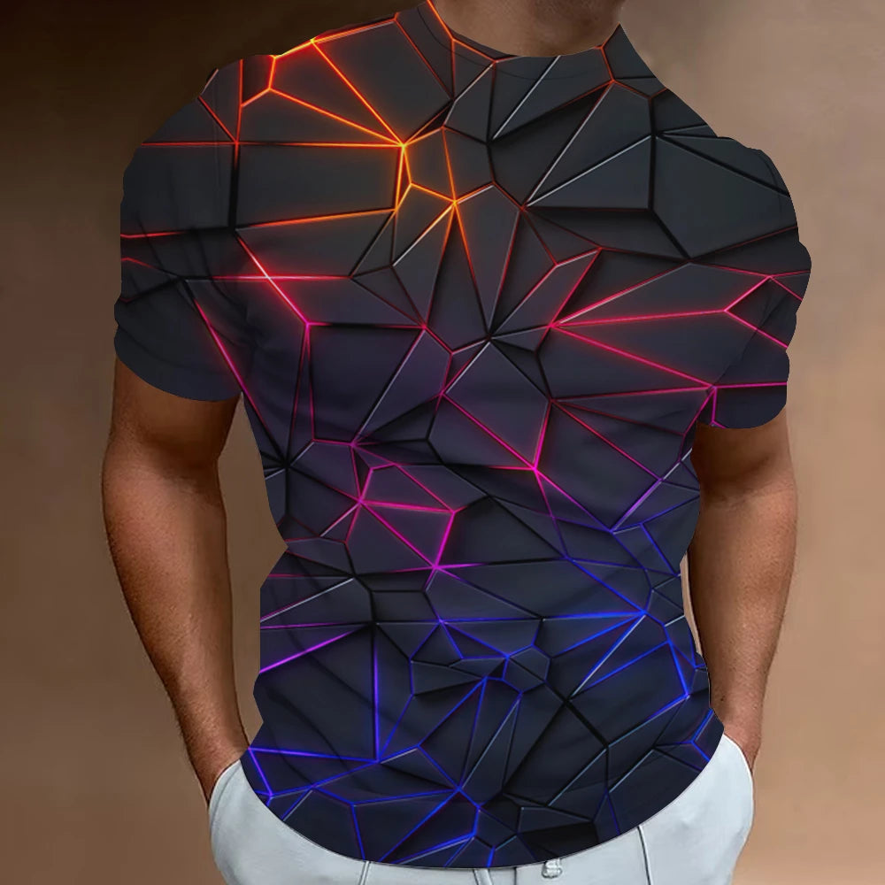 Men’s 3D Line Print Streetwear Tee