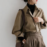 QOERLIN Coffee Blouse Women Spring Autumn Casual Solid Color Long Sleeve Shirt Women Korean Loose Shirt OL Style Workwear S-XL 8