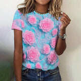 3D Floral Print Summer Tee