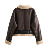 2024 Autumn/Winter New Product Casual Women's Wear Flip Collar Fur Integrated Loose and Versatile Short Jacket Coat 5