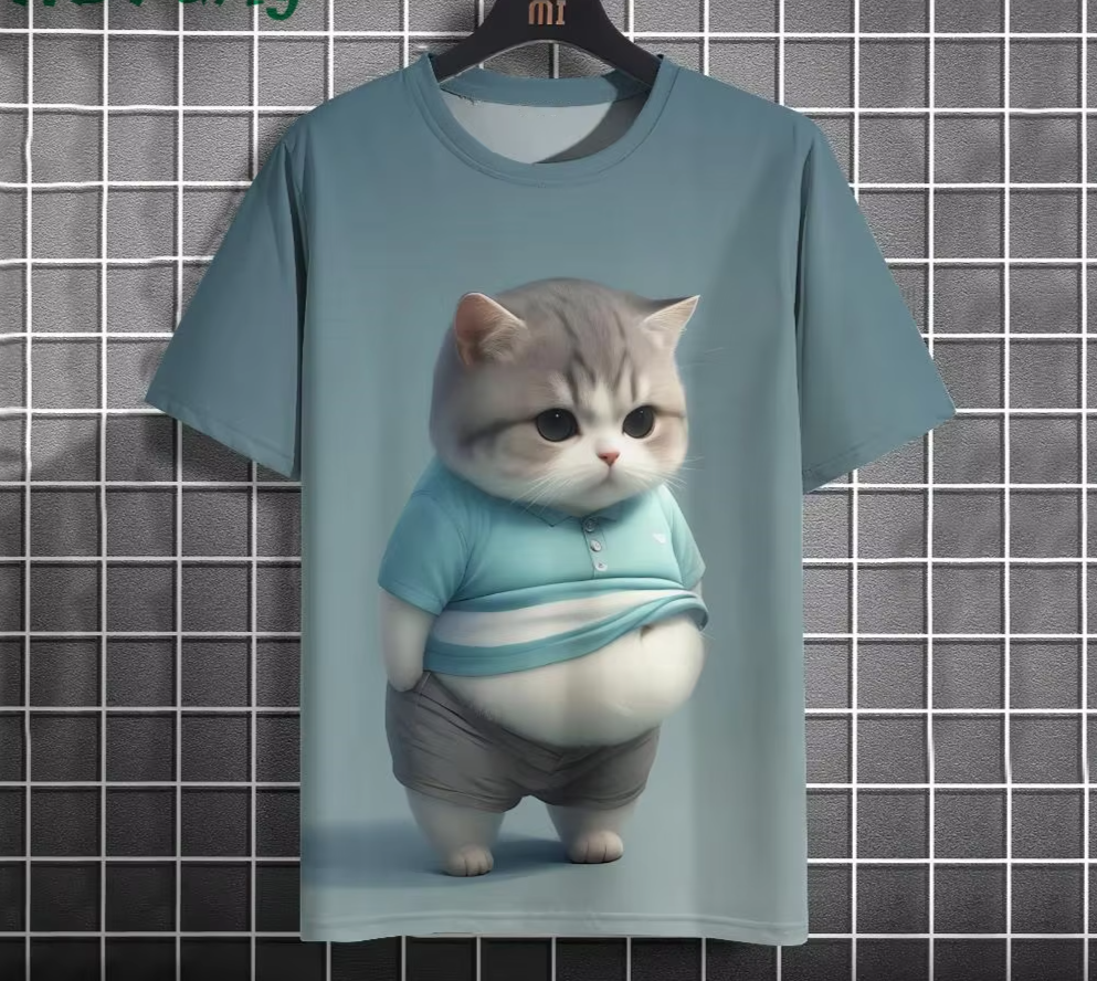 Funny Cat Graphic T-Shirt - Men's Casual Short Sleeve Oversized Tee 3