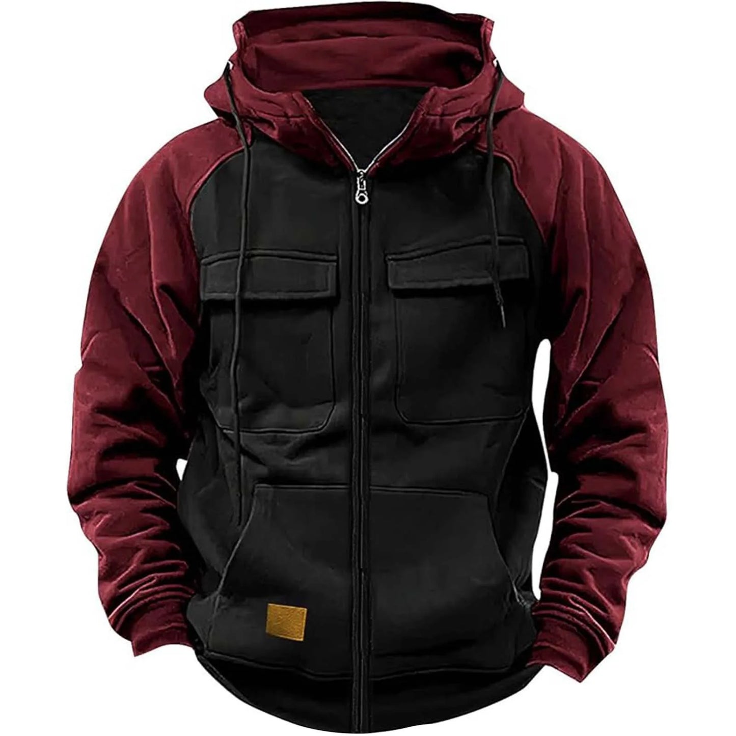 Autumn Winter Hoodies Men Zipper Patchwork Warm Fleece Sweatshirts Multi Pockets Male Fashion Hooded Jacket Thick Outdoor Hoodie 2