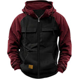 Autumn Winter Hoodies Men Zipper Patchwork Warm Fleece Sweatshirts Multi Pockets Male Fashion Hooded Jacket Thick Outdoor Hoodie 2