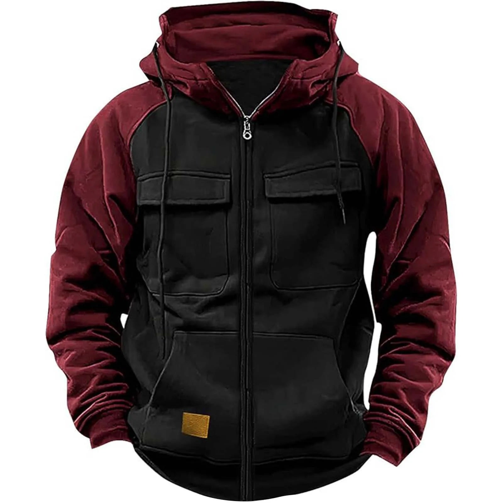 Autumn Winter Hoodies Men Zipper Patchwork Warm Fleece Sweatshirts Multi Pockets Male Fashion Hooded Jacket Thick Outdoor Hoodie 2